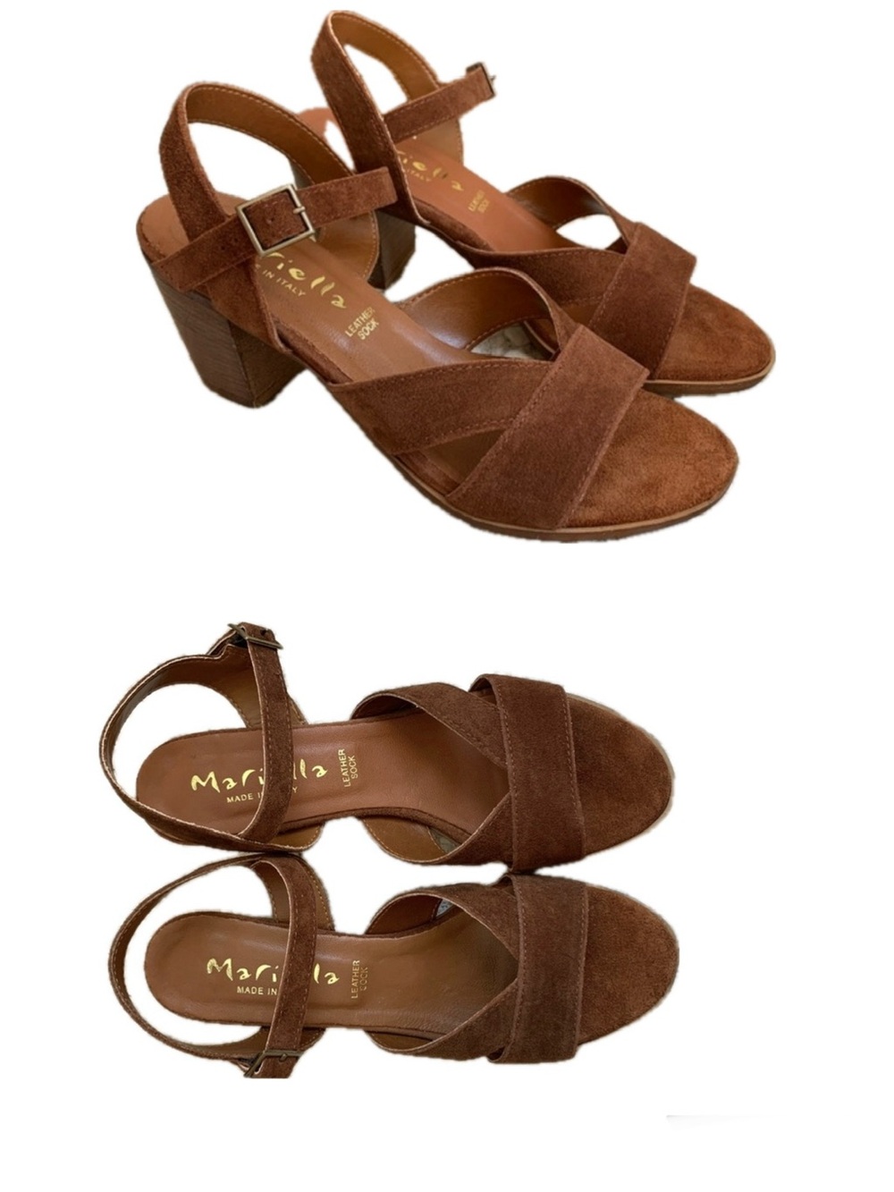 Mariella Slingback Strap Sandals Suede
Cognac Made in Italy Size: 8 leather